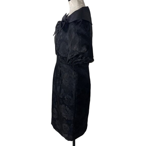 Victor Costa Dress And Jacket Set Size 6 Two Piece Black Floral Jacquard New - Picture 4 of 12